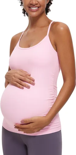 CRZ YOGA Butterluxe - Camiseta sin mangas de maternidad con espalda en Y para mujer, fruncida, básica, sin mangas, atlética, para yoga