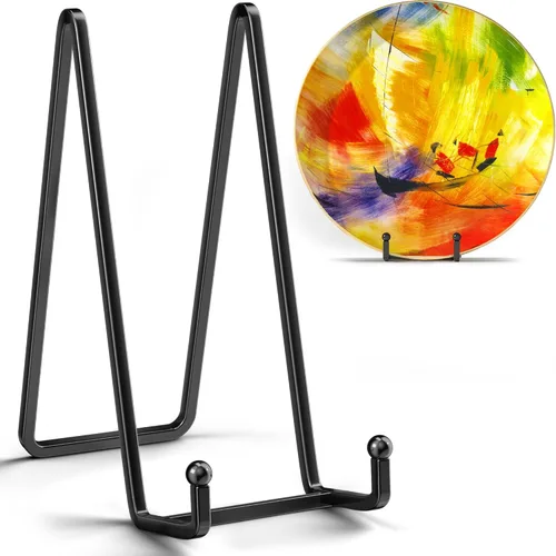 Miniatura 8 de IPAME Soportes para Platos Grandes de 8 Pulgadas para Exhibición - Soporte de Exhibición de Alambre Cuadrado de Metal para Platos + Soporte