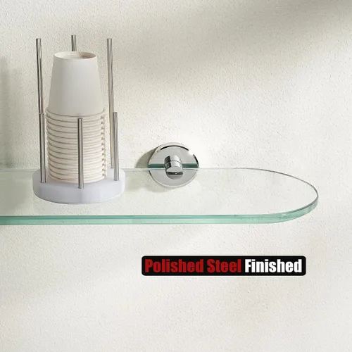 Miniatura 7 de JQK Estante de vidrio para baño cromado, almacenamiento de ducha de vidrio templado 16 por 5 pulgadas, montaje en pared cromado pulido de acero