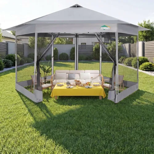 Miniatura 39 de COBIZI 12x12 Tienda instantánea de campaña para exteriores con toldo a la venta - Toldo de metal impermeable para exteriores mejorado - Tienda Café