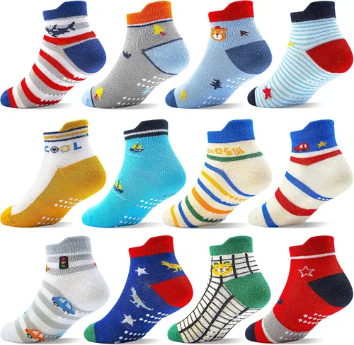 Miniatura 16 de ELUTONG - Calcetines para niños con agarre, antideslizantes, 12 pares para niños, niñas, bebés de 1 a 7 años