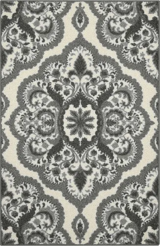Miniatura 42 de Maples Rugs - Alfombra antideslizante Vivian, para pasillo o entrada, patrón de medallones [fabricada en Estados Unidos], 2 x 6 pies, color gris
