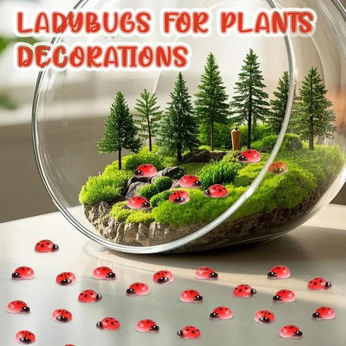 Miniatura 6 de 100 piezas de mini mariquitas de resina, figuras de mariquitas en miniatura, pequeños animales de mariquita de resina para casa de muñecas
