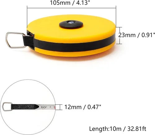 Miniatura 2 de Utoolmart 10M Cinta métrica doble cara métrica fibra de vidrio métrica carrete rollo herramienta de medición 1 unids