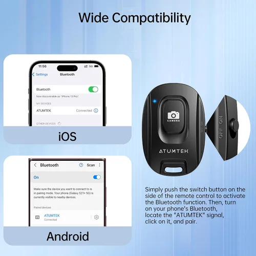 Miniatura 7 de Atumtek Trípode para selfie stick con 3 controles remotos Bluetooth, trípode de aluminio extensible 3 en 1 con control remoto recargable y 2