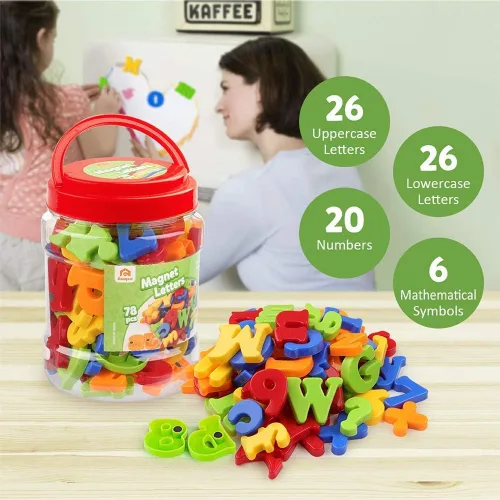 Miniatura 5 de Coogam Letras magnéticas, números, alfabeto, imanes para nevera, plástico colorido ABC 123, juego de juguetes educativos, aprendizaje preescolar