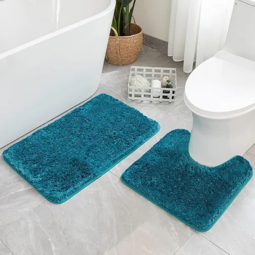 Miniatura 19 de MIULEE Juego de 2 alfombras de baño antideslizantes peludas extra gruesas y suaves, alfombrillas de baño de microfibra suave absorbente de agua