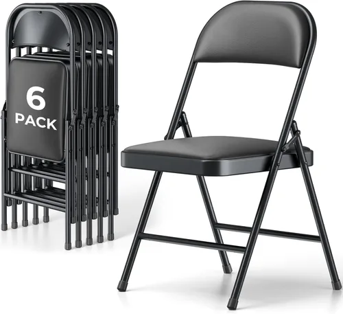 Miniatura 24 de Paquete de 2 sillas plegables, sillas de comedor plegables de piel sintética con asiento y respaldo acolchados, juego de sillas plegables