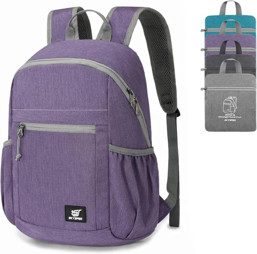 SKYSPER Mochila de senderismo antirrobo, mochila de viaje plegable RFID de 18L, mochila plegable ligera para caminar de un día Púrpura