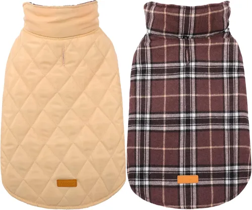 Miniatura 9 de Kuoser - Abrigo rojo para perro, abrigo de invierno a cuadros, impermeable, reversible, S-XS