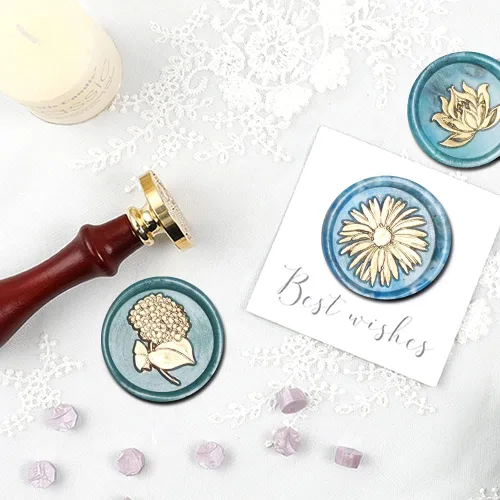 Miniatura 4 de Yolakis Lotus - Sello de cera - Sello de sellado de madera retro para sobres de boda e invitaciones