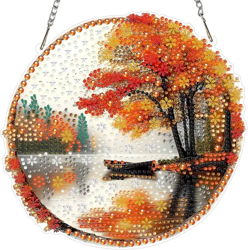 MXJSUA Adornos colgantes de escena de otoño con kits de cadena para adultos, pintura de diamantes de cristal de forma especial 5D, decoración de