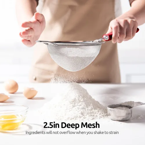Miniatura 9 de Colador de malla de acero inoxidable 18/8: U-Taste de 14 cm de malla fina para cocina, colador de alimentos con mango de silicona remachado y (4)