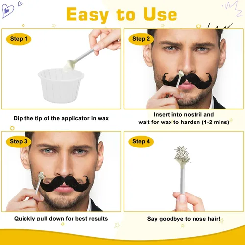 Miniatura 5 de Kit de cera nasal para hombres y mujeres con 30 aplicadores (20-30 usos), kit de cera para la nariz y las orejas, sin dolor y rápido, resultados