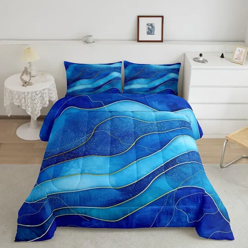 Miniatura 23 de Erosebridal Juego de edredón a rayas azules, juego de ropa de cama tamaño King, juego de ropa de cama moderno minimalista y colecciones con temática