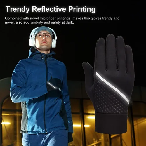 Miniatura 5 de OOPOR Winter Warm Running Sports Gloves - Cold Weather Ski Outdoor Thermal Bike Black Mittens for Man Woman