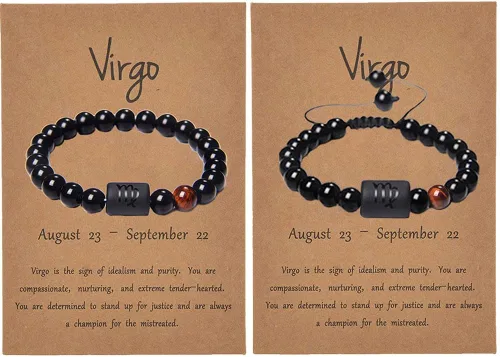 2 pulseras del zodiaco para mujeres y hombres, pulsera de símbolo de constelación de piedra de ónice negro natural, pulsera de 12 horóscopo de