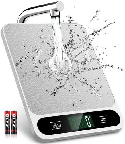 Mik-Nana Báscula de cocina digital blanca, 22 lb/10 kg, para hornear cocinar y perder peso, graduación precisa de 0.04 oz/0.04 onzas, acero Blanco
