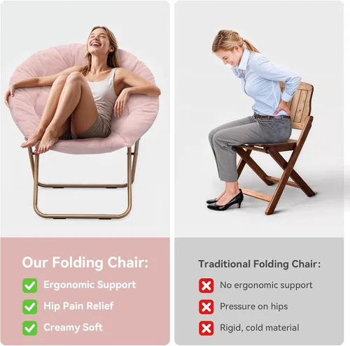 Miniatura 9 de MoNiBloom Silla redonda plegable de piel sintética para dormitorio, sala de estar, dormitorio, marco de metal plegable, de gran tamaño, cómoda