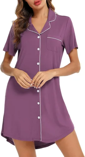 Miniatura 3 de Pjmlifecoco Camisones de manga corta con botones para mujer, ropa de dormir suave, vestido de pijama S-XXL