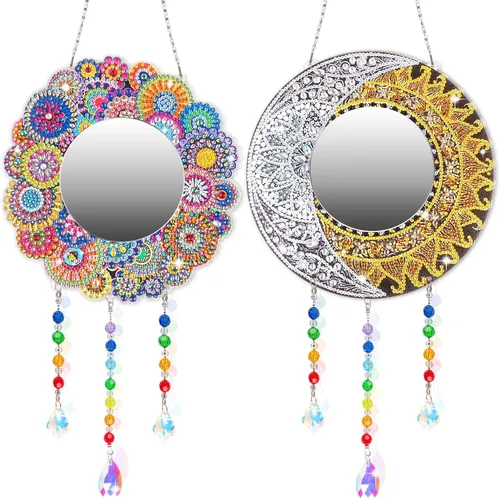 Miniatura 9 de Espejo de diamante, espejo de maquillaje de mandala, pintura de diamante con forma especial para principiantes, manualidades, regalos