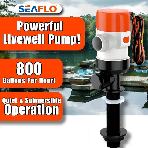 Miniatura 4 de SEAFLO Bomba Livewell Serie 13C 800 GPH – Camiseta extendida, 12 V, salida de 1 pulgada, cabeza de 9 pies, 3.5 A, antiesclusa de aire, motor