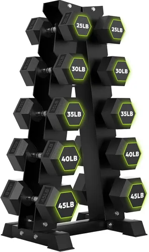 Miniatura 18 de HANDBODE Rubber Coated Hex Dumbbell Set with A-Frame Rack, 100 lb - 550 lb Multiple Options Weight, Hexagon Non-Rolling Shape, Ergonomic Knurled
