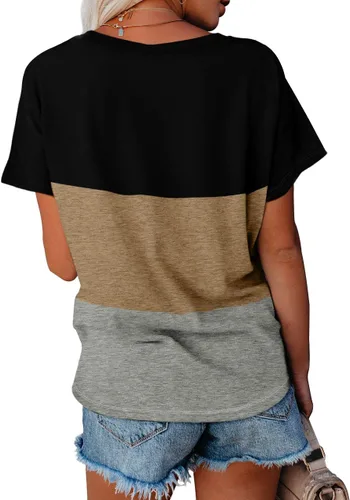 Miniatura 4 de WEESO - Camisetas de verano para mujer con cuello en V en bloques