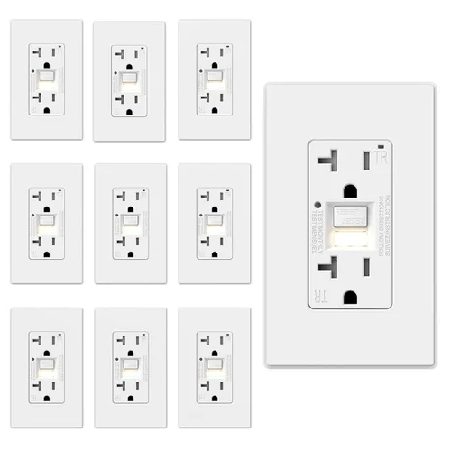 Miniatura 11 de ELEGRP Toma GFCI con luz nocturna, toma eléctrica GFI de autoprueba de 15 amperios, diseño más delgado, receptáculo GFCI resistente a manipulación