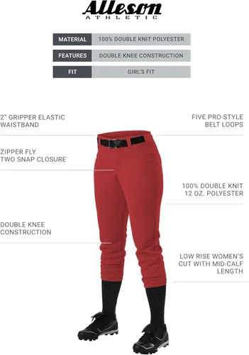 Miniatura 3 de Alleson Athletic Girls Belt Loop Fastpitch Pant Escarlata