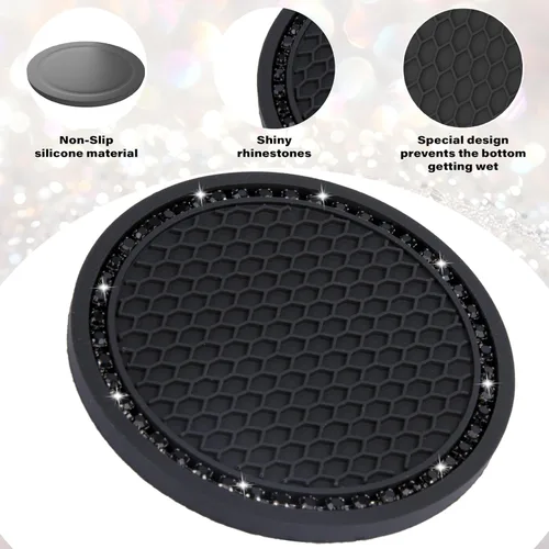 Miniatura 6 de BFXM 2 PCS Posavasos Brillantes para Portavasos de Auto, 2.75 pulgadas Diamante Universal Antideslizante de Silicona Posavasos para Portavasos