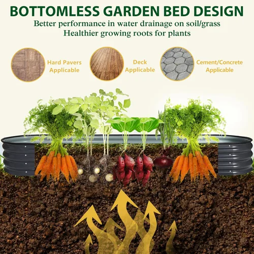Miniatura 5 de VEIKOU Cama de jardín elevada de 8 x 2 x 1 pies, maceta galvanizada, cama de jardín modular 9 en 1 para verduras al aire libre, flores, gris