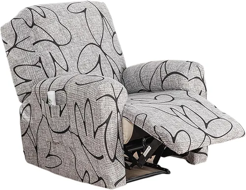Miniatura 28 de CRFATOP Funda para sillón reclinable con estampado floral con bolsillos, funda única para sillón reclinable, 4 piezas, funda para sillón reclinable