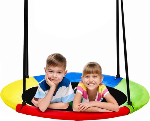 Columpio de árbol tipo platillo de 40 pulgadas para niños al aire libre, tela Textilene resistente al desgarro y a los rayos UV, impermeable, juego