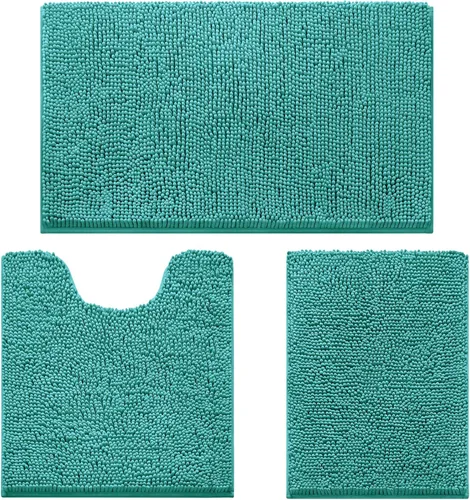 Miniatura 29 de HOMEIDEAS Juego de 3 alfombras de baño, ultra suaves, antideslizantes, absorbentes, de chenilla, juego de alfombrillas de baño para inodoro (beige)