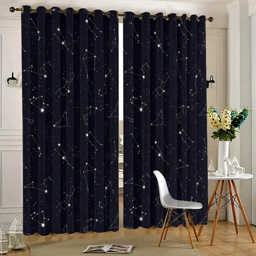 Miniatura 5 de Cortinas de Constelación, Arte Moderno Abstracto Patrón de Símbolos de Constelación Galaxia Negra Blanca, Tratamientos para Ventanas con Aislamiento