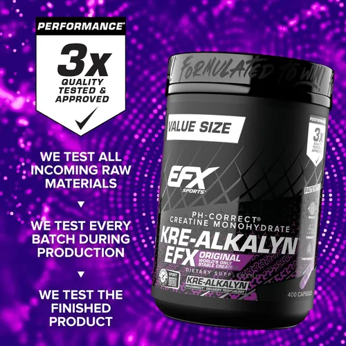 Miniatura 9 de EFX Sports Kre-Alkalyn EFX Suplemento de píldora de monohidrato de creatina con pH correcto Fuerza, crecimiento muscular y rendimiento 200