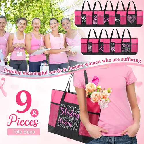 Miniatura 5 de Bolsas de regalo para concientización sobre el cáncer de mama, bolsas de señal de cinta rosa para mujer, bolsillo de malla, apoyo para concientizar
