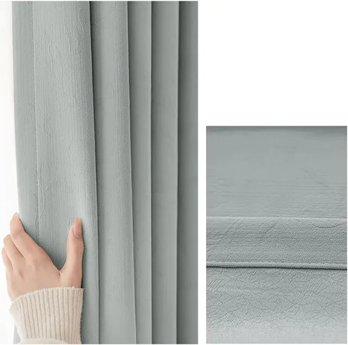 Miniatura 2 de Daesar Window Curtain Blackout 45 Inch Length, Eyelet Thermal Insulated Curtains Solid Flowers Vines Jacquard Texture Beige Grey Short Blackout