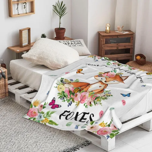 Miniatura 4 de Manta de franela con diseño de zorro con texto en inglés «Just A Girl Who Loves Fox», para cama, ropa de cama o sofá, regalos para niños, niñas