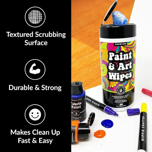 Miniatura 3 de HIPPIE CRAFTER Toallitas de pintura y arte, 1 paquete (50 piezas) toallitas de limpieza resistentes para pintura, epoxi, pegamento, látex y manchas