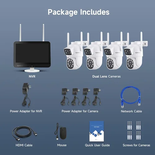 Miniatura 8 de YEEWISE Sistema de cámara de seguridad inalámbrica Wi-Fi 6 2K con monitor de 12 pulgadas, cámaras de seguridad WiFi de doble lente con inclinación