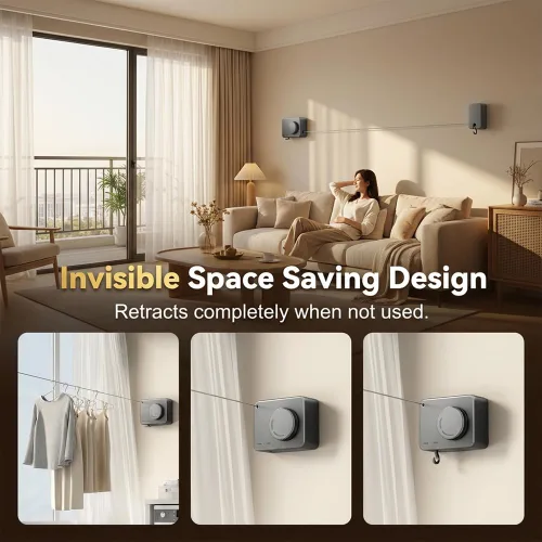 Miniatura 5 de Tendedero retráctil para interiores y exteriores con diseño anticaída, nuevo tendedero retráctil 2026 para baño, tendedero de acero inoxidable Blanco