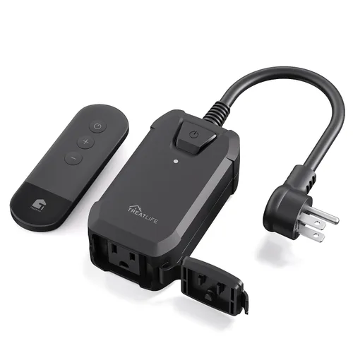 TREATLIFE Enchufe de atenuación con control remoto inalámbrico de 100 pies, resistencia a la intemperie IP44, atenuador al aire libre para luces de