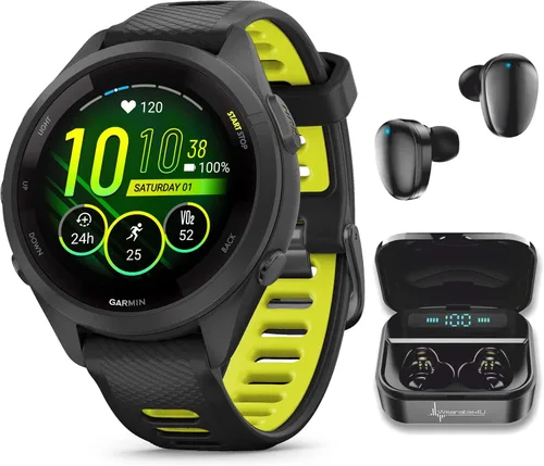 Miniatura 7 de Garmin Forerunner 265 Music GPS Reloj inteligente para correr de 46 mm, Aqua con pantalla táctil AMOLED de 1.3 pulgadas y auriculares negros