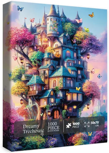 Rompecabezas de 1000 piezas de casa del árbol de mariposa para adultos, rompecabezas de fantasía, colorido árbol de casa de plantas