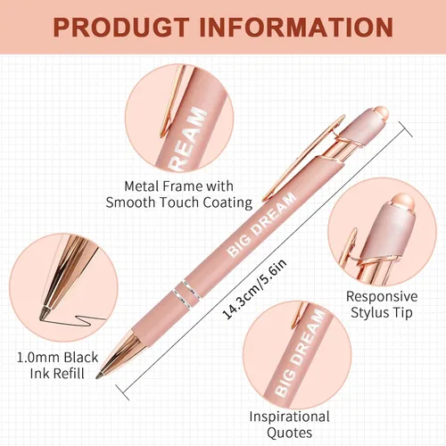 Miniatura 3 de YOXMJDB Bolígrafos Stylus para pantallas táctiles, paquete de 12 bolígrafos de oro rosa inspiradores, bolígrafos de punta media de 1.0 mm
