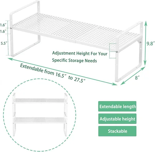 Miniatura 3 de Redrubbit Estante de almacenamiento ampliable para gabinete, altura ajustable, de metal, organizador de cocina, estantes para especias para cocina