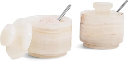 Miniatura 12 de MARBLOUS KRAFTS - Recipiente de sal de mármol con tapa y cuchara de 3" en piedra verde, plato de sal navideño decorativo para almacenamiento