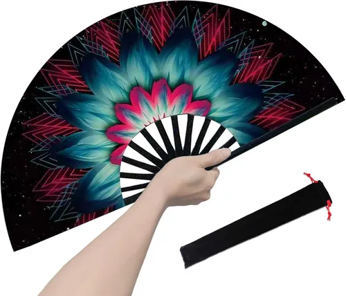Miniatura 15 de Abanico rave, ventilador de mano plegable grande para mujeres y hombres, ventiladores para baile de línea para raves, EDM, fiesta de baile